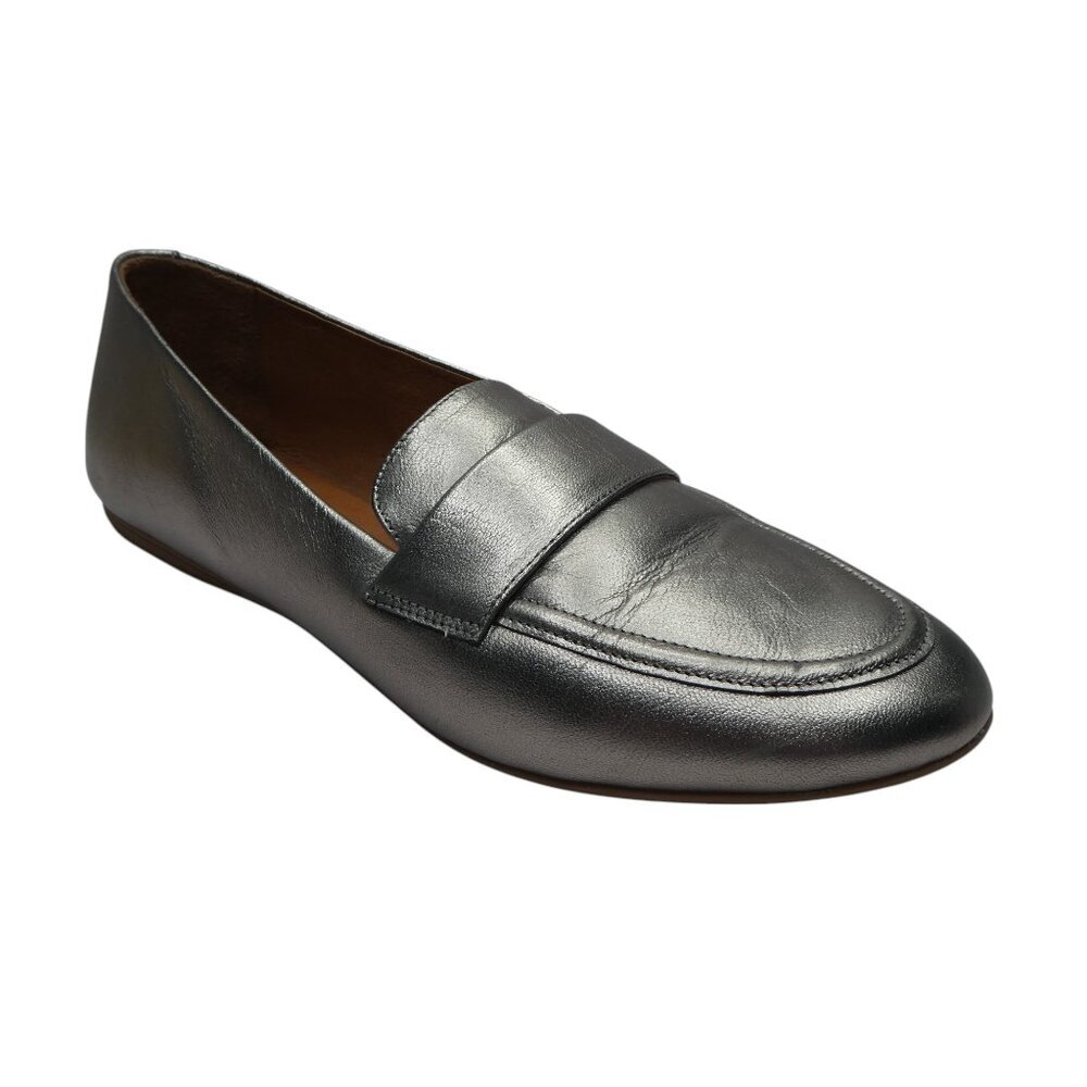 Miz Mooz Ken Pewter‎ Metallic Silver Leather Flats Loafers Womens 41 US 9.5-10